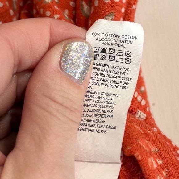 Lucky Brand Orange Medallion Print Split Tie Neck Peasant Blouse Top L - Picture 4 of 6